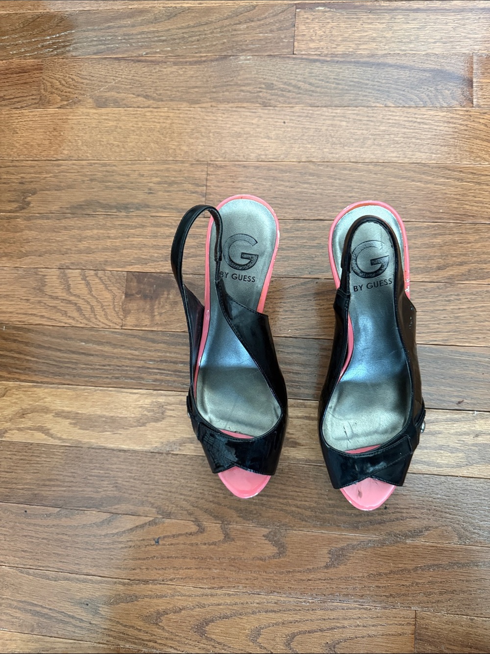 G by Guess Black Heels with Pink Accents Open-Toe Slingbacks